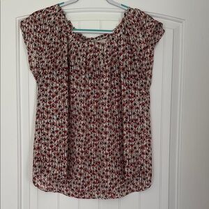 LC Lauren Conrad Cream Blouse with Red Floral Print
